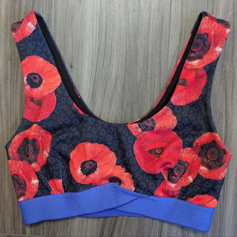 JoyLab Red Poppy Floral Sports Bralette with Blue Band